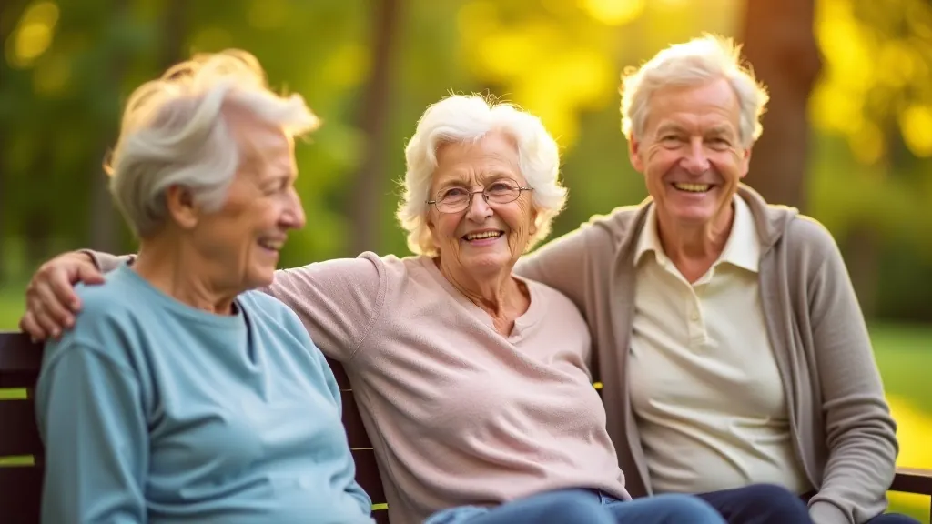 Senioru grupa smaidošu ļaužu laukā